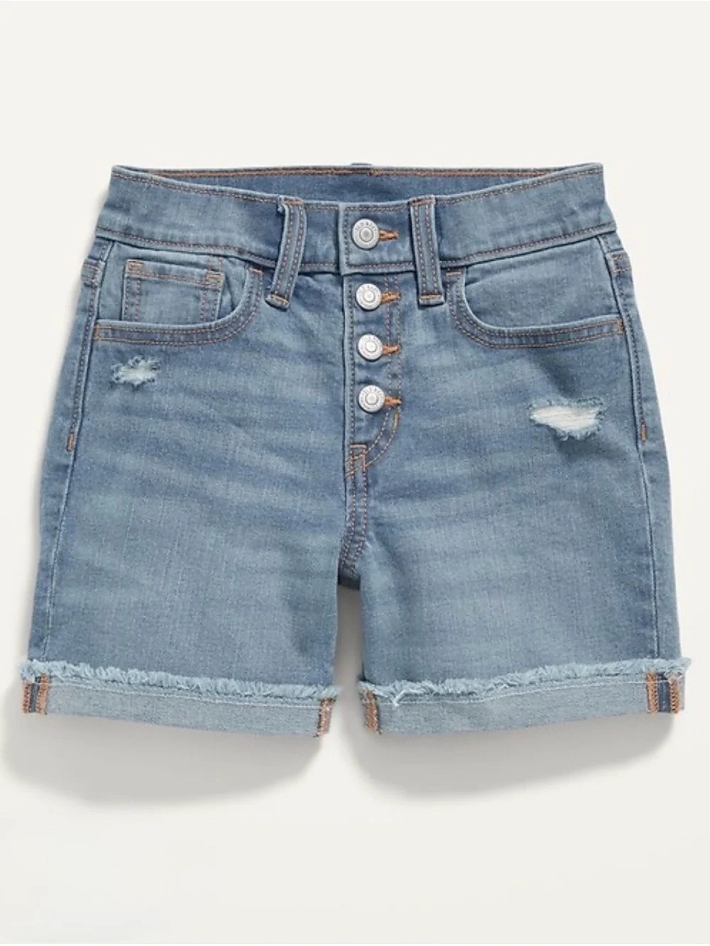 Old Navy | High-Waisted Button-Fly Rolled Frayed-Hem Midi Jean Shorts, Girls 10